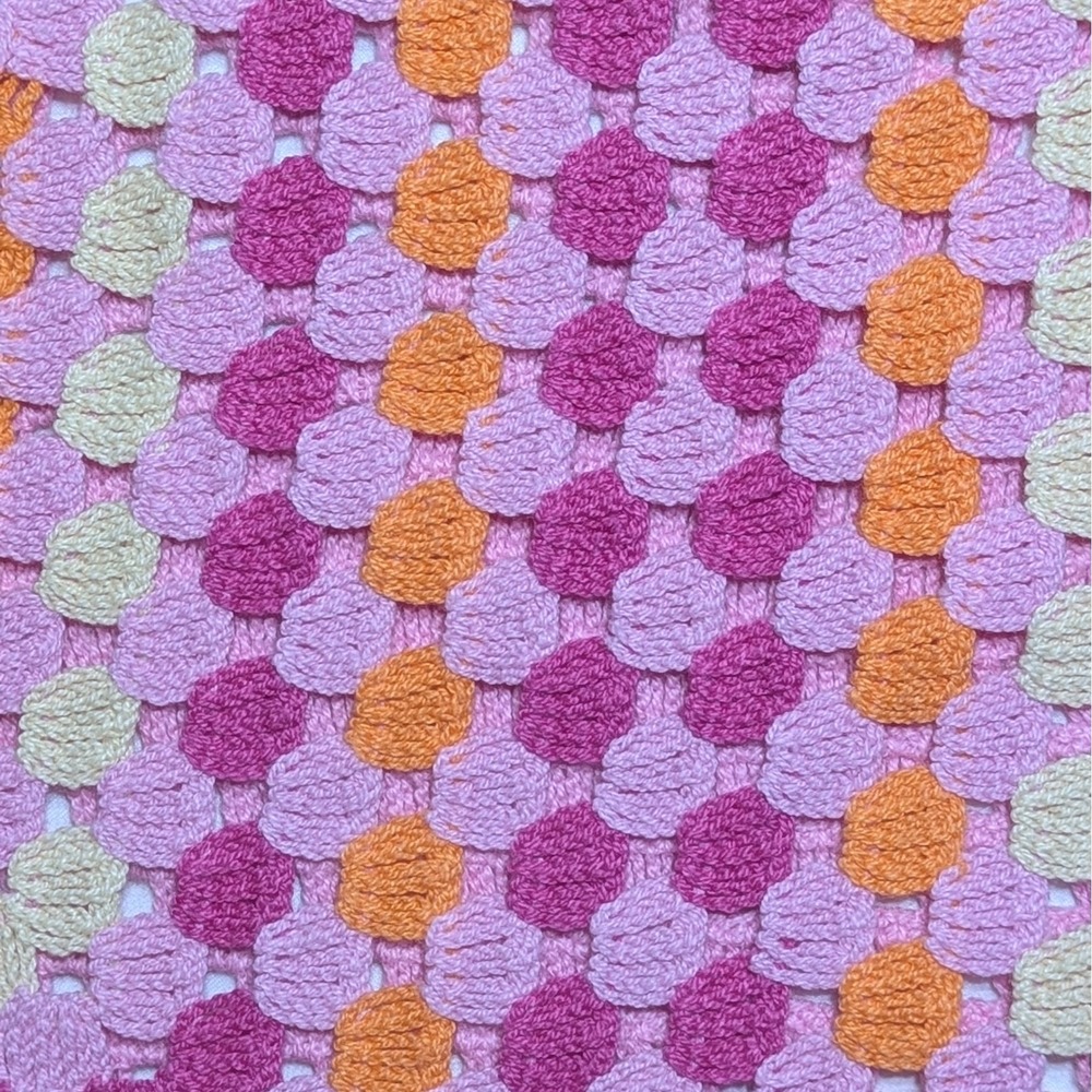 Crochet Open Stitch Pink Patchwork Boho Button Front Polo Cardigan Top M L - Picture 5 of 8